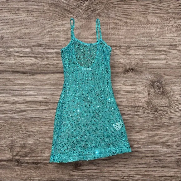Peppermayo Turquoise Sequin Mini Dress - Picture 1 of 5
